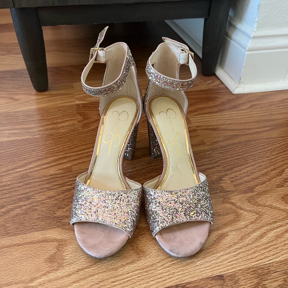 Jessica Simpson rose gold sparkly heels